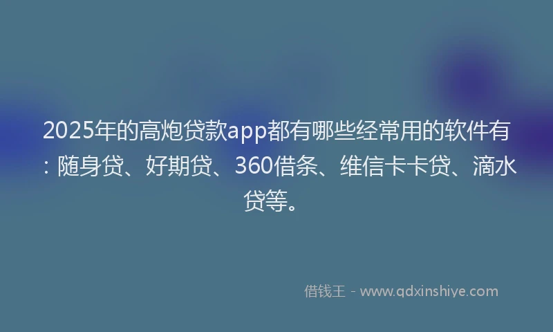 2025年的高炮贷款app都有哪些经常用的软件有：随身贷、好期贷、360借条、维信卡卡贷、滴水贷等。