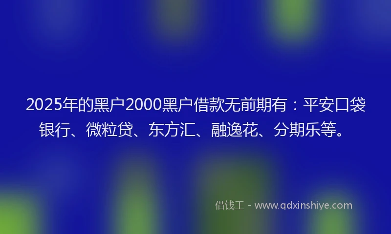 2025年的黑户2000黑户借款无前期有：平安口袋银行、微粒贷、东方汇、融逸花、分期乐等。
