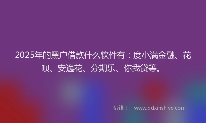 2025年的黑户借款什么软件有：度小满金融、花呗、安逸花、分期乐、你我贷等。