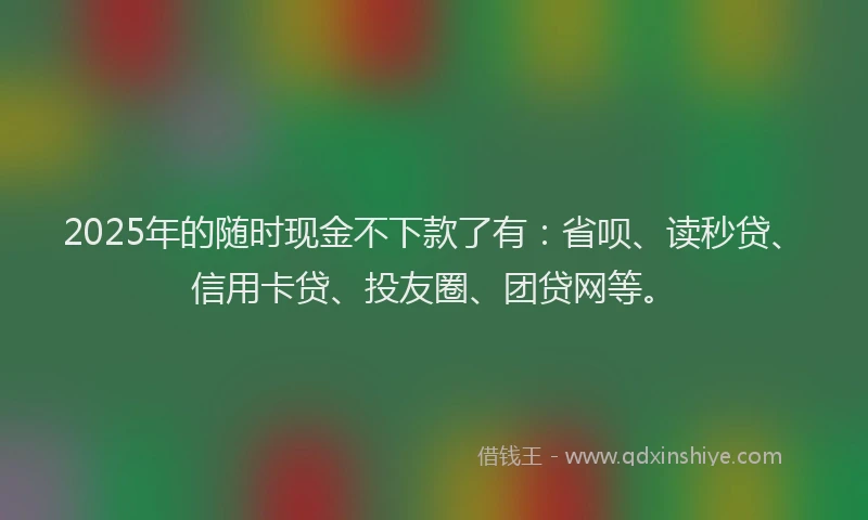 2025年的随时现金不下款了有：省呗、读秒贷、信用卡贷、投友圈、团贷网等。