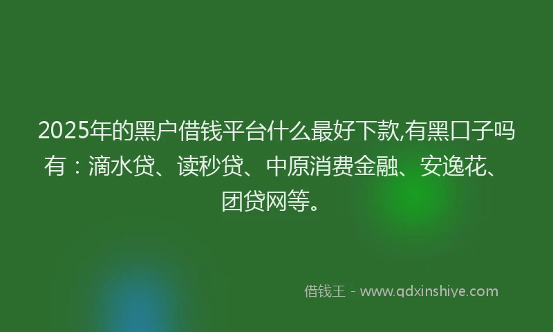 2025年的黑户借钱平台什么最好下款,有黑口子吗有：滴水贷、读秒贷、中原消费金融、安逸花、团贷网等。
