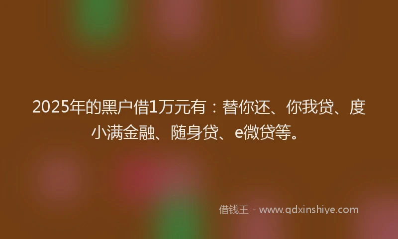2025年的黑户借1万元有：替你还、你我贷、度小满金融、随身贷、e微贷等。