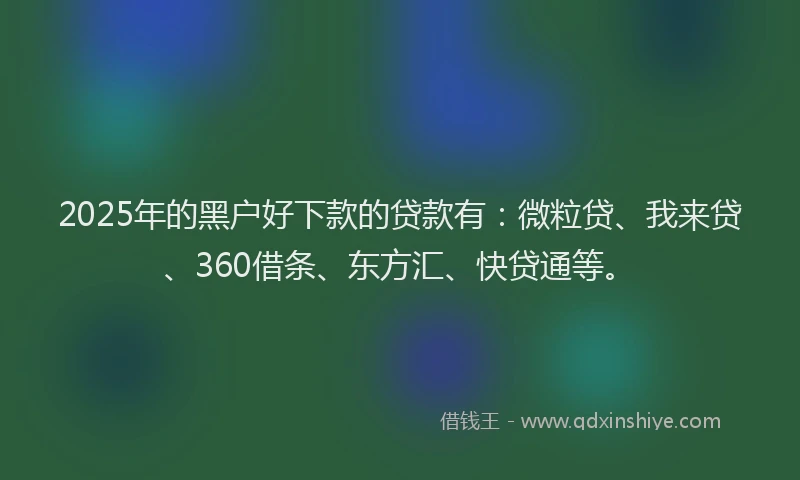 2025年的黑户好下款的贷款有：微粒贷、我来贷、360借条、东方汇、快贷通等。