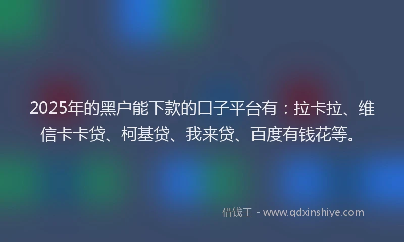 2025年的黑户能下款的口子平台有：拉卡拉、维信卡卡贷、柯基贷、我来贷、百度有钱花等。