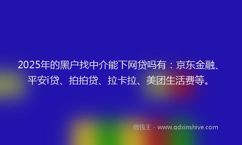 2025年的黑户找中介能下网贷吗有：京东金融、平安i贷、拍拍贷、拉卡拉、美团生活费等。