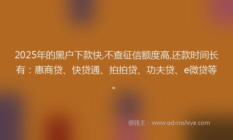 2025年的黑户下款快,不查征信额度高,还款时间长有：惠商贷、快贷通、拍拍贷、功夫贷、e微贷等。