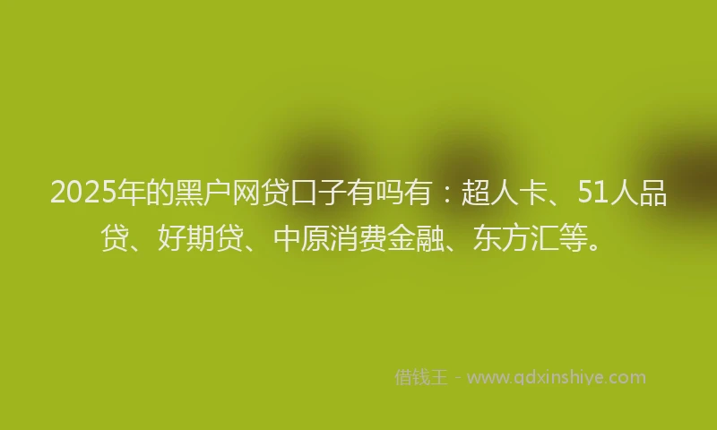 2025年的黑户网贷口子有吗有：超人卡、51人品贷、好期贷、中原消费金融、东方汇等。