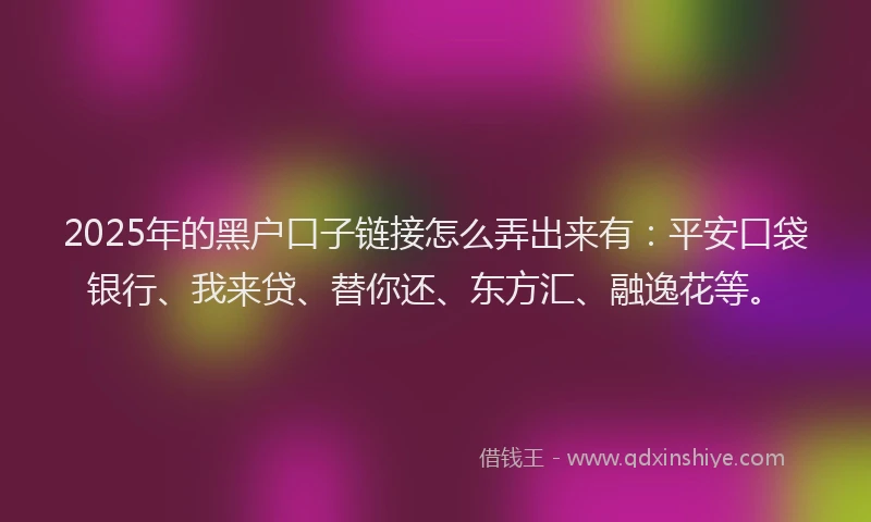 2025年的黑户口子链接怎么弄出来有：平安口袋银行、我来贷、替你还、东方汇、融逸花等。