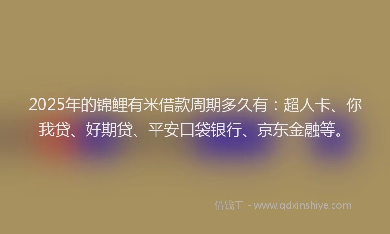 2025年的锦鲤有米借款周期多久有：超人卡、你我贷、好期贷、平安口袋银行、京东金融等。