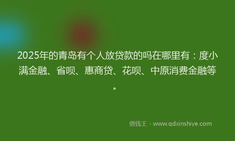 2025年的青岛有个人放贷款的吗在哪里有：度小满金融、省呗、惠商贷、花呗、中原消费金融等。