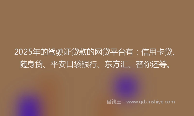 2025年的驾驶证贷款的网贷平台有：信用卡贷、随身贷、平安口袋银行、东方汇、替你还等。