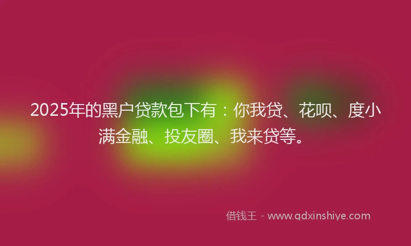 2025年的黑户贷款包下有：你我贷、花呗、度小满金融、投友圈、我来贷等。