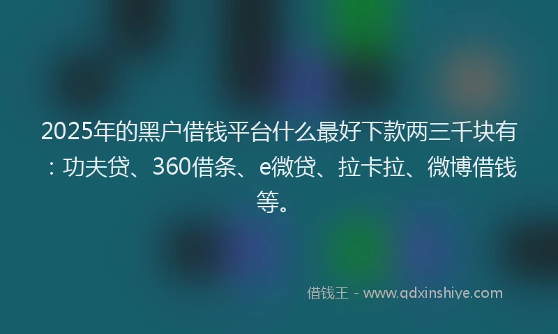 2025年的黑户借钱平台什么最好下款两三千块有：功夫贷、360借条、e微贷、拉卡拉、微博借钱等。