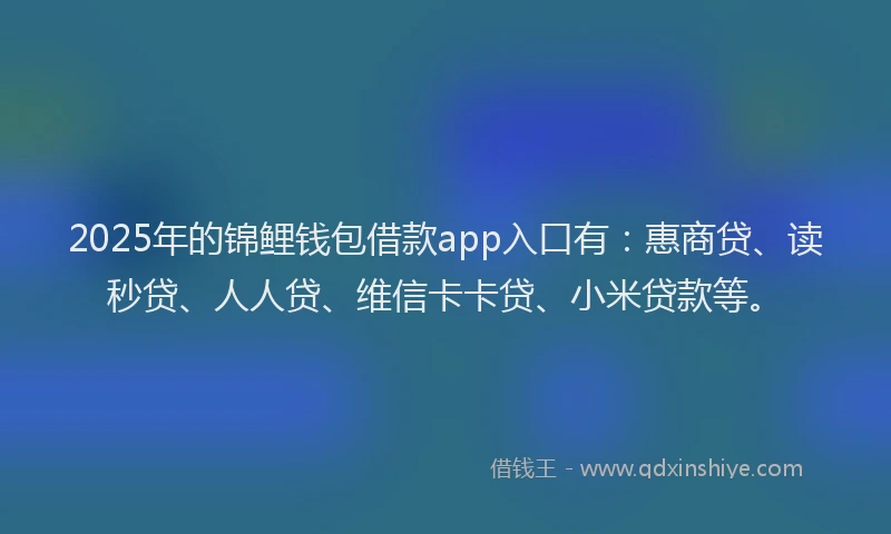 2025年的锦鲤钱包借款app入口有：惠商贷、读秒贷、人人贷、维信卡卡贷、小米贷款等。