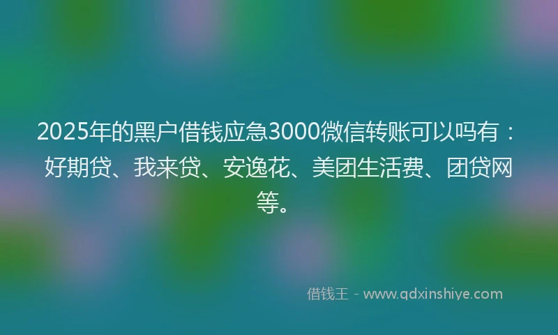 2025年的黑户借钱应急3000微信转账可以吗有：好期贷、我来贷、安逸花、美团生活费、团贷网等。
