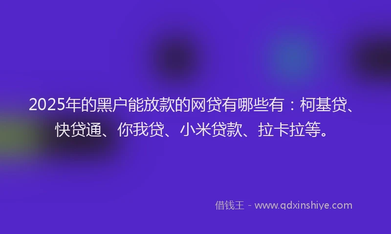 2025年的黑户能放款的网贷有哪些有：柯基贷、快贷通、你我贷、小米贷款、拉卡拉等。