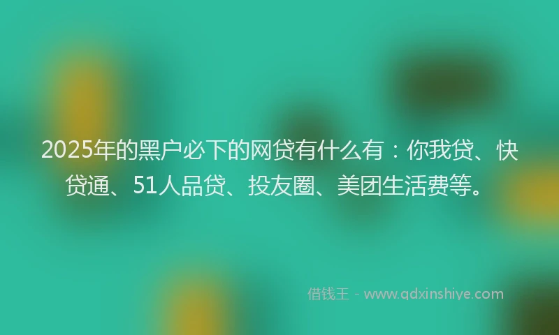 2025年的黑户必下的网贷有什么有：你我贷、快贷通、51人品贷、投友圈、美团生活费等。