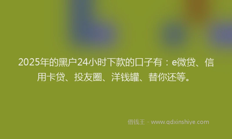 2025年的黑户24小时下款的口子有：e微贷、信用卡贷、投友圈、洋钱罐、替你还等。