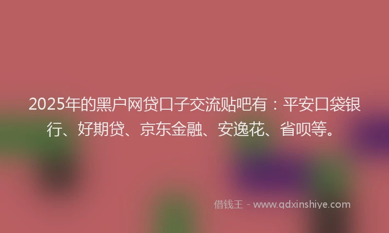 2025年的黑户网贷口子交流贴吧有：平安口袋银行、好期贷、京东金融、安逸花、省呗等。