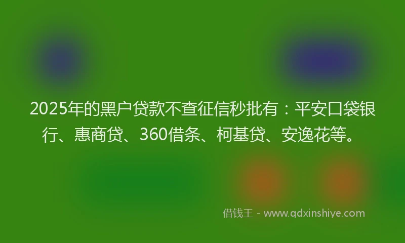 2025年的黑户贷款不查征信秒批有:平安口袋银行、惠商贷、360借条、柯基贷、安逸花等。