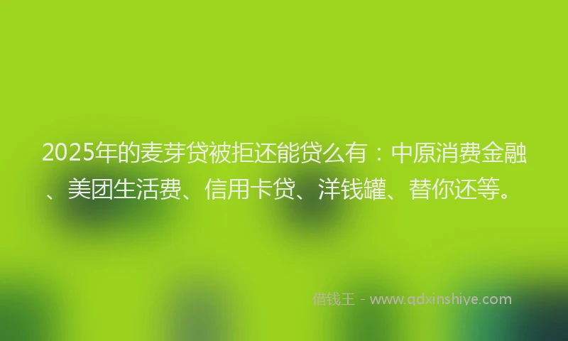 2025年的麦芽贷被拒还能贷么有：中原消费金融、美团生活费、信用卡贷、洋钱罐、替你还等。
