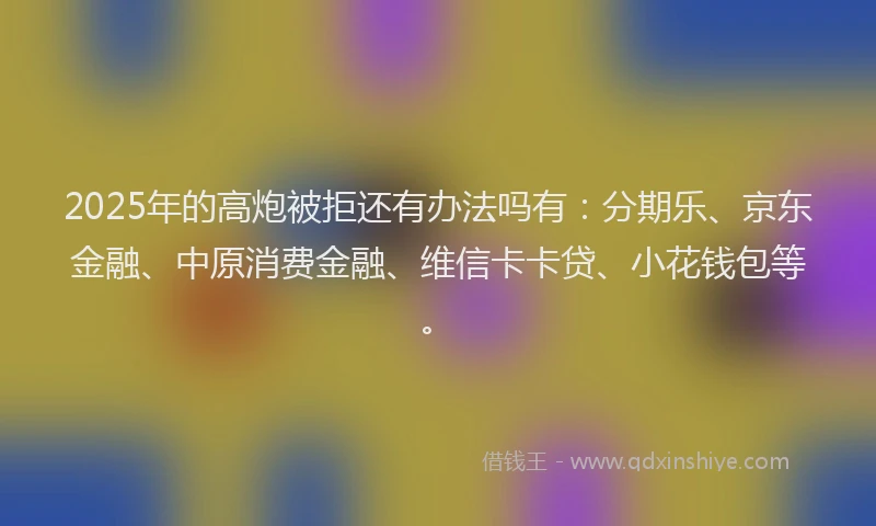 2025年的高炮被拒还有办法吗有：分期乐、京东金融、中原消费金融、维信卡卡贷、小花钱包等。