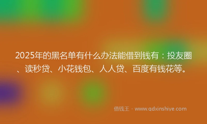 2025年的黑名单有什么办法能借到钱有：投友圈、读秒贷、小花钱包、人人贷、百度有钱花等。