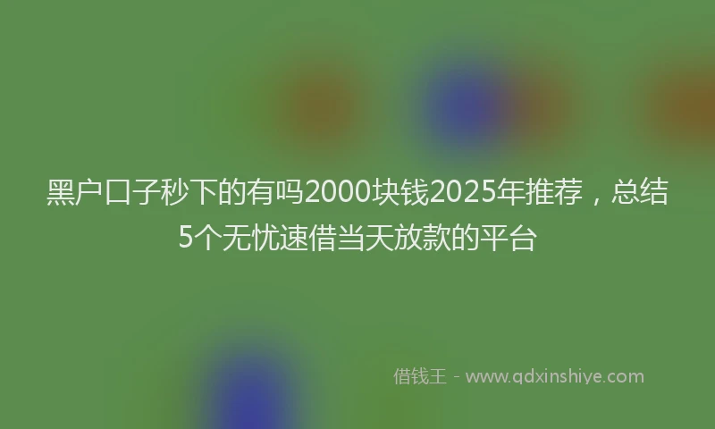黑户口子秒下的有吗2000块钱2025年推荐，总结5个无忧速借当天放款的平台