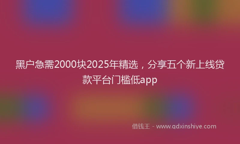 黑户急需2000块2025年精选，分享五个新上线贷款平台门槛低app