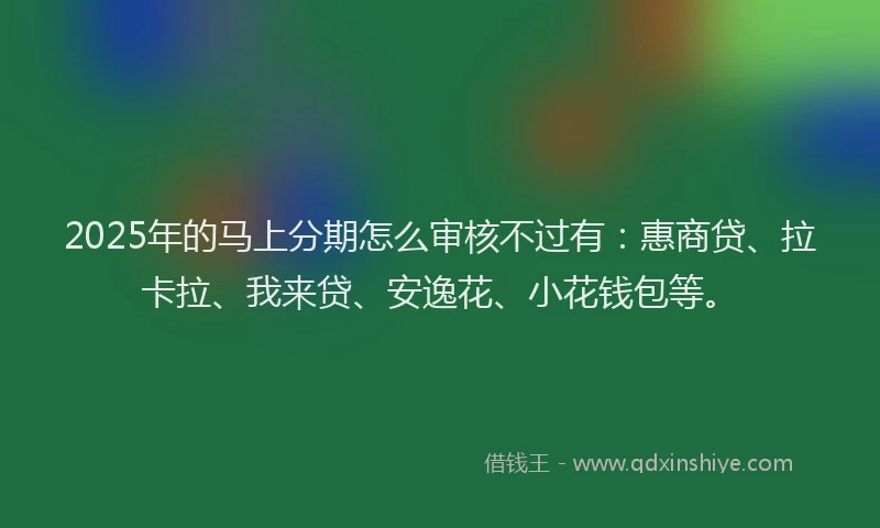 2025年的马上分期怎么审核不过有：惠商贷、拉卡拉、我来贷、安逸花、小花钱包等。