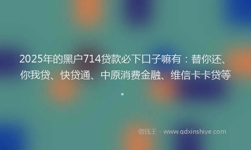 2025年的黑户714贷款必下口子嘛有：替你还、你我贷、快贷通、中原消费金融、维信卡卡贷等。