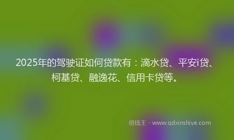 2025年的驾驶证如何贷款有：滴水贷、平安i贷、柯基贷、融逸花、信用卡贷等。
