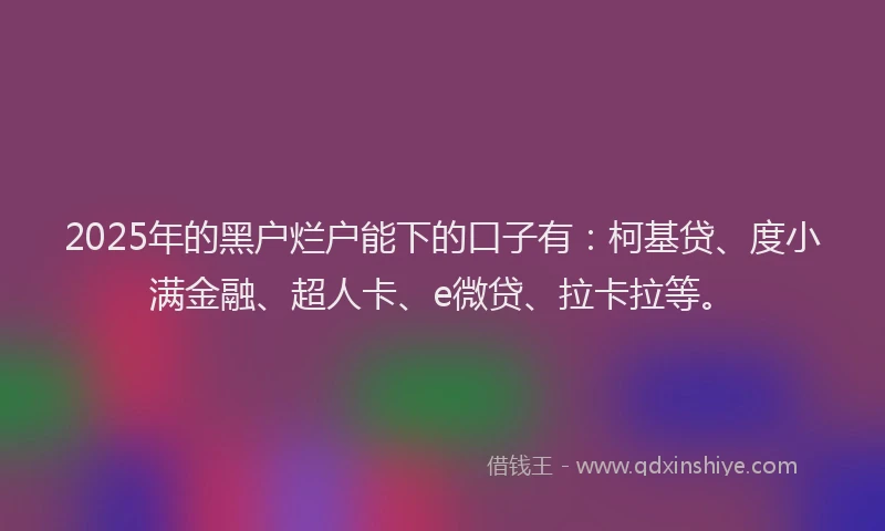 2025年的黑户烂户能下的口子有：柯基贷、度小满金融、超人卡、e微贷、拉卡拉等。