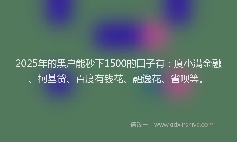 2025年的黑户能秒下1500的口子有：度小满金融、柯基贷、百度有钱花、融逸花、省呗等。