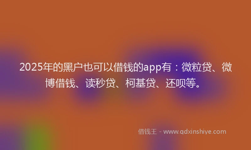 2025年的黑户也可以借钱的app有：微粒贷、微博借钱、读秒贷、柯基贷、还呗等。