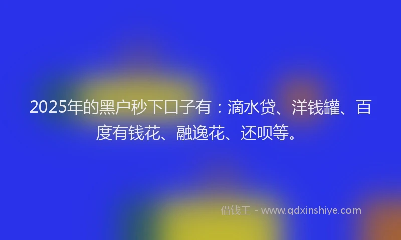 2025年的黑户秒下口子有：滴水贷、洋钱罐、百度有钱花、融逸花、还呗等。