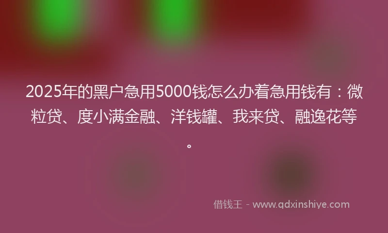 2025年的黑户急用5000钱怎么办着急用钱有：微粒贷、度小满金融、洋钱罐、我来贷、融逸花等。
