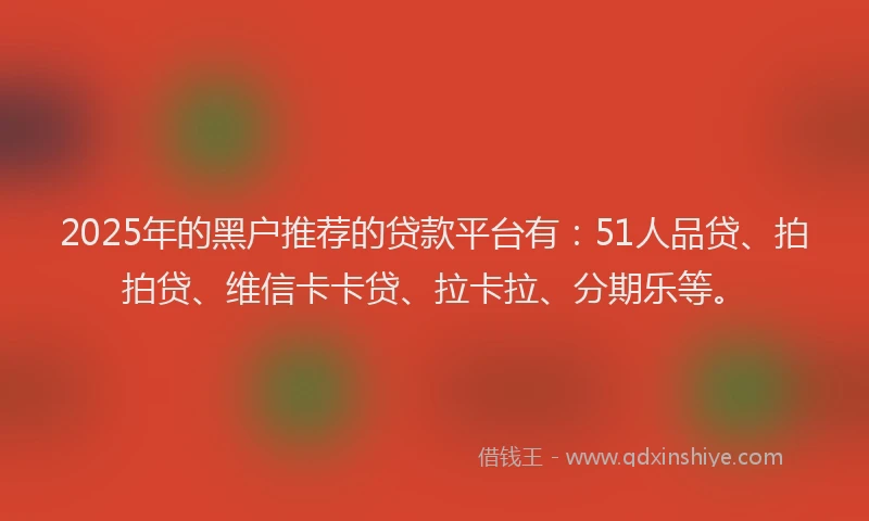 2025年的黑户推荐的贷款平台有：51人品贷、拍拍贷、维信卡卡贷、拉卡拉、分期乐等。
