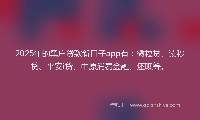 2025年的黑户贷款新口子app有：微粒贷、读秒贷、平安i贷、中原消费金融、还呗等。