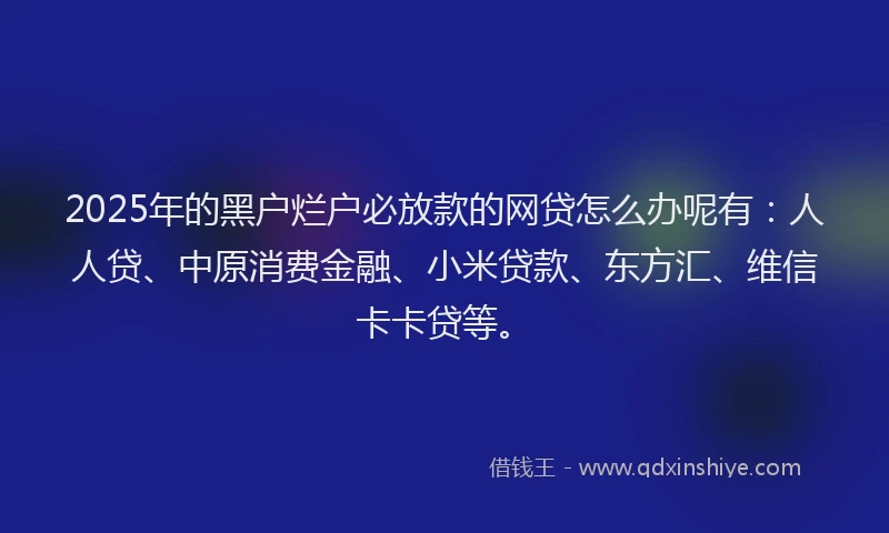 2025年的黑户烂户必放款的网贷怎么办呢有：人人贷、中原消费金融、小米贷款、东方汇、维信卡卡贷等。