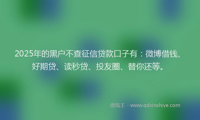 2025年的黑户不查征信贷款口子有：微博借钱、好期贷、读秒贷、投友圈、替你还等。