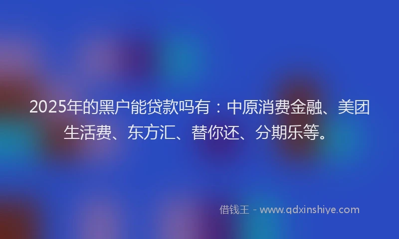 2025年的黑户能贷款吗有：中原消费金融、美团生活费、东方汇、替你还、分期乐等。