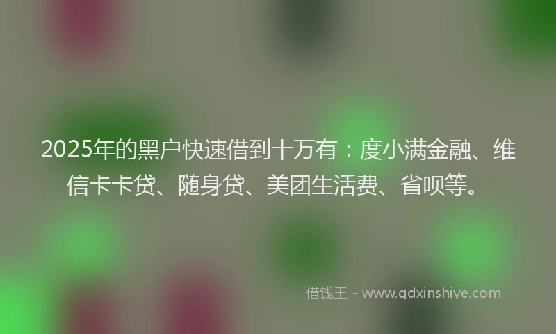 2025年的黑户快速借到十万有：度小满金融、维信卡卡贷、随身贷、美团生活费、省呗等。