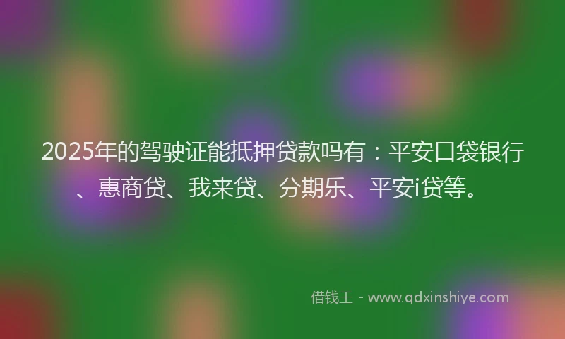 2025年的驾驶证能抵押贷款吗有:平安口袋银行、惠商贷、我来贷、分期乐、平安i贷等。
