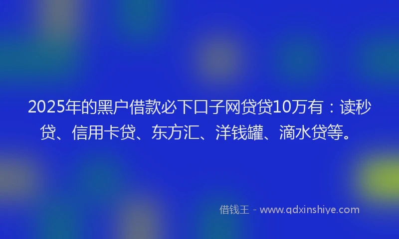 2025年的黑户借款必下口子网贷贷10万有：读秒贷、信用卡贷、东方汇、洋钱罐、滴水贷等。