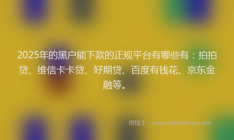 2025年的黑户能下款的正规平台有哪些有：拍拍贷、维信卡卡贷、好期贷、百度有钱花、京东金融等。