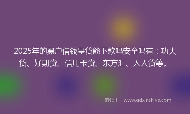 2025年的黑户借钱星贷能下款吗安全吗有：功夫贷、好期贷、信用卡贷、东方汇、人人贷等。