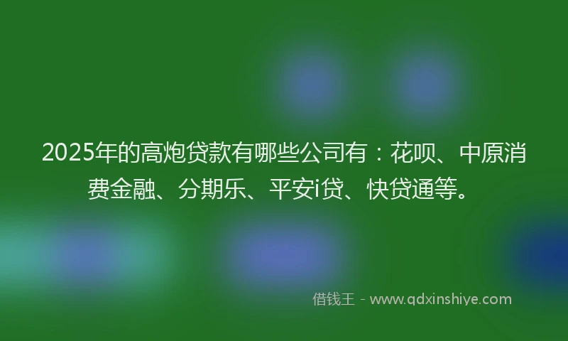 2025年的高炮贷款有哪些公司有：花呗、中原消费金融、分期乐、平安i贷、快贷通等。