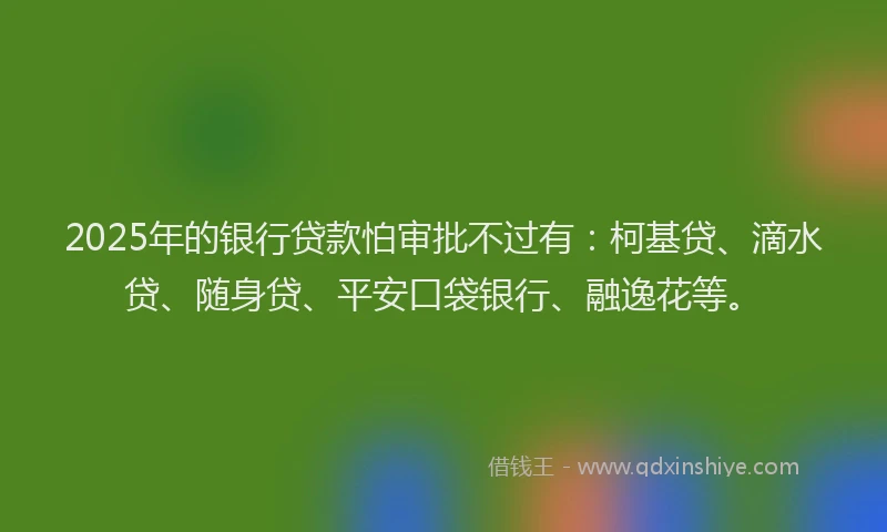 2025年的银行贷款怕审批不过有：柯基贷、滴水贷、随身贷、平安口袋银行、融逸花等。