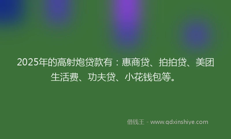 2025年的高射炮贷款有:惠商贷、拍拍贷、美团生活费、功夫贷、小花钱包等。